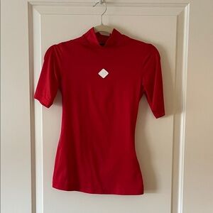 J Lindeberg Red Short-Sleeve Women's Top with Mock Neck